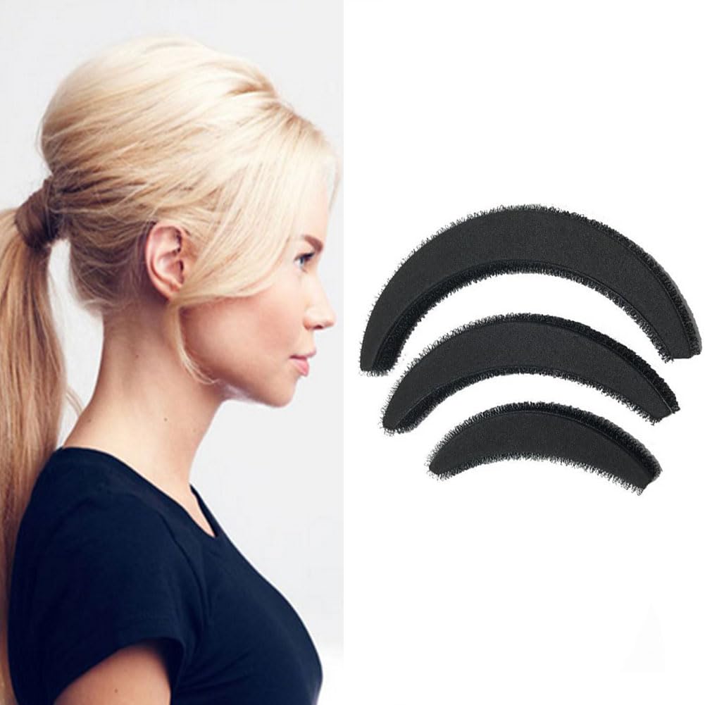 3PCS Back Bump it up Volume Hair Base Insert Tool Moon Shaped Sponge Foam Hair Volume DIY Bump it up Insert Styling Clip Stick Bun Maker Insert Tool Hair Increasing Tools (Large+Medium+Small)