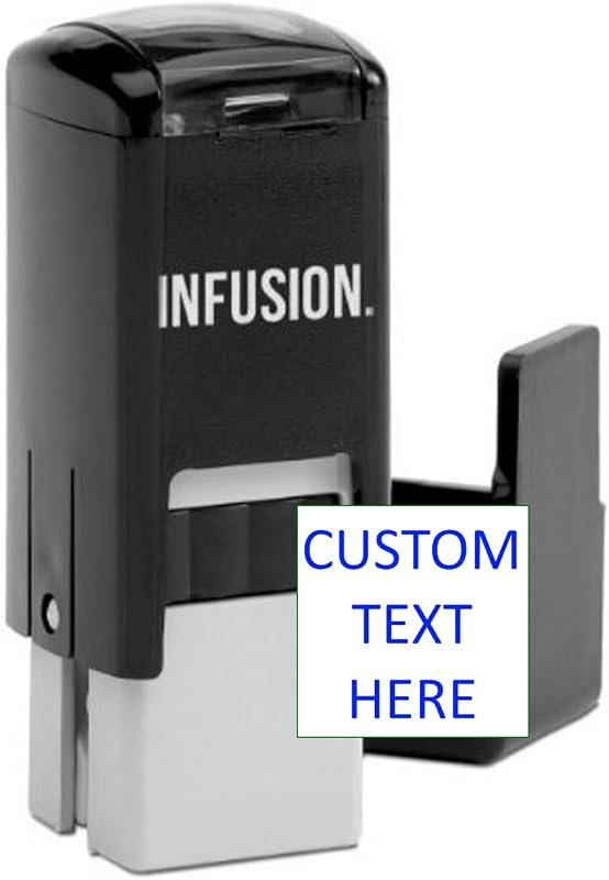 Custom Square Self-Inking Stamp - 17 Color Choices and 24 Font Choices - Up to 3 Lines (Small)