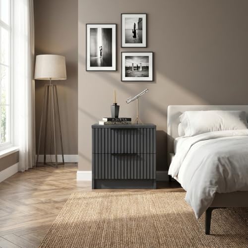 DecHome - Comodino Camera da Letto Stile Contemporaneo Luxury 2 Cassetti Dimensioni 50x40x47 Colore Antracite