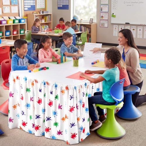 Image of Oudain 14 ft Art Painting Table Skirt Cloths for Teacher Desk Wrinkle Art Painting Table Cover Skirt for Kindergarten Classroom Kidney Shaped Desk Back to School Supplies