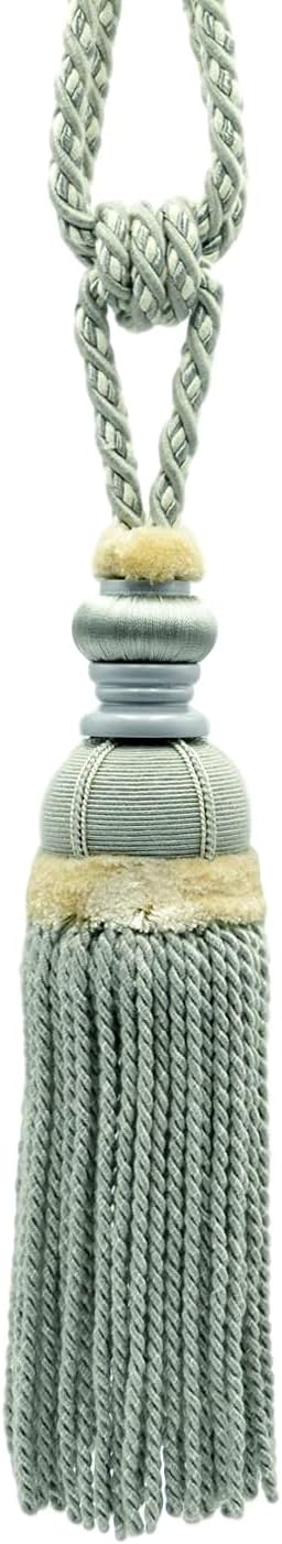 DÉCOPRO Set of 2 / Silver Blue, Ivory Exquisite, Large Bullion Tieback / 12 inch Long Tassel, 3 inch Wide, 26 inch Spread (Embrace) / Style# TBPLUSH12 (25009) Color: Stardust - RB02