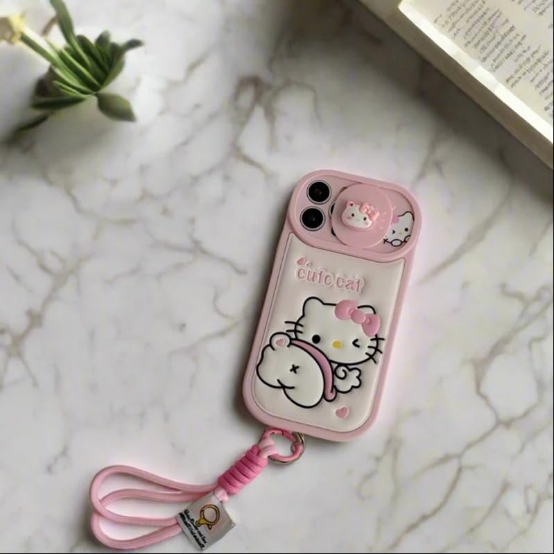 Image of PEEPERLY Back Cover Case for iPhone 13 Pro Max Scratch Resistant Anti-Slip TPU Shockproof Protective Durable Kitty Emboss Push Cam Window Case with Lanyard