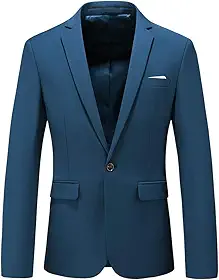 Blazer Masculino Slim Fit, Estilo Esportivo, com Um Botão E Lapela Entalhada, Tamanho 30 (Eua), Cor Azul-Marinho.