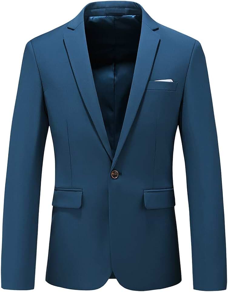 Blazer Masculino Slim Fit, Estilo Esportivo, com Um Botão E Lapela Entalhada, Tamanho 30 (Eua), Cor Azul-Marinho.