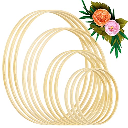 Pack of 12 Dream Catcher Rings Set, Wooden Bamboo Flower Wreath Macrame Rings, Floral Hoop, Macrame Craft Hoop Ring for Wedding Wreath Decor and DIY Crafts, 4 Sizes (15 cm/20 cm/25 cm/30 cm) Cover