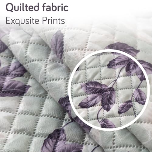 Image of HOKIPO Lavender Vine Quilted Sofa Cover 5 Seater Set with Tassels - Washable 3+2 Sofa Cover Mat |'Tassel Twigs' Series (IN-985-T1 + IN-983-T1)