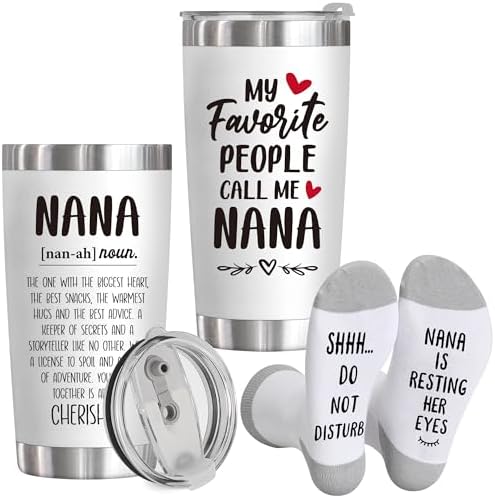 Nana Gifts for Grandma,Nana Christmas Birthday Gifts from Grandkids,Personalized 20 Oz Insulated Tumbler Cup Socks Set Xmas White Elephant Present for Grandma Mimi Gigi,Thanksgiving Mothers Day Gift