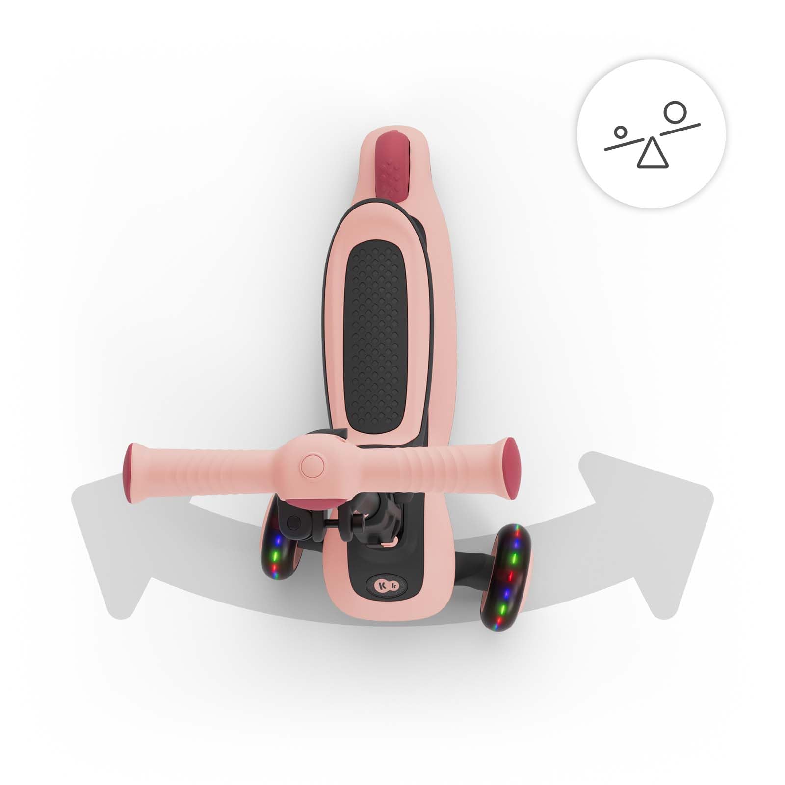 Kinderkraft Halley 2 Balance-Scooter 2-in-1, Sitz höhenverstellbar (25-33 cm), 4-Fach Verstellbarer Lenker, LED-Räder, klappbar, ab 18 Monate, rutschfeste Trittflächen, Rosa