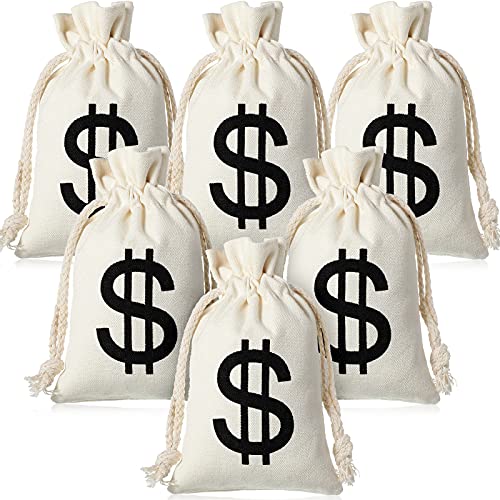 48 Pieces Money Bag Pouch with Drawstring Closure Canvas Cloth and Dollar Sign Symbol Novelty Toy Party Favors Props