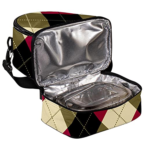 Giovanior Red Black Cream Pattern Plaid Checks Lunch Bag Insulated Lunch Box Picnic Bag School Cooler Bag For Men Women #TOP3