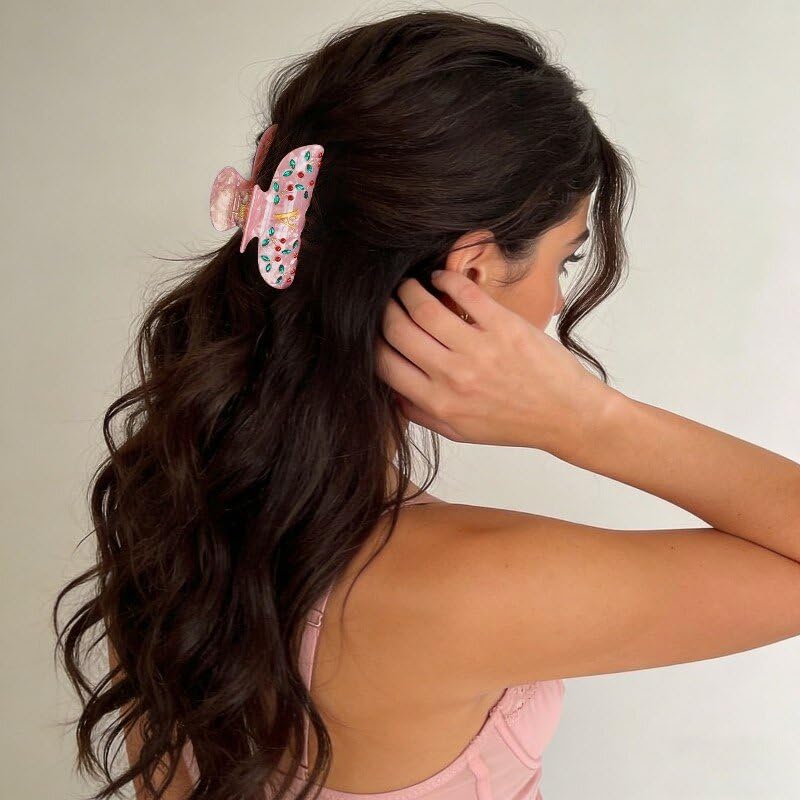 Initial Cherry Hair Clips - Trendy Pink Claw Clip Accessories