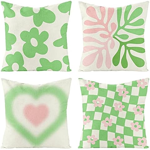 K1tpde 4PCS Danish Pastel Aesthetic Pillow Covers, Aesthetic Room Decor Linen Throw Pillow Covers, 18x18 in Set of 4 Cushion Pillow Covers for Home Decor, Pastel Aesthetic Cushion Pillowcase for Room Cover