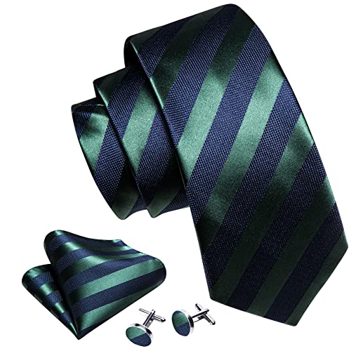 Image of Barry.Wang Man Stripe Ties Set Silk Woven Pocket Square Necktie Cufflinks Formal Party Business