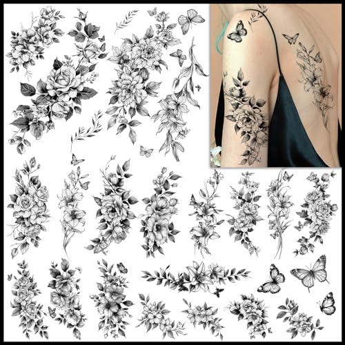 CHARLNET Realistische Temporäre Blumen Tattoos...