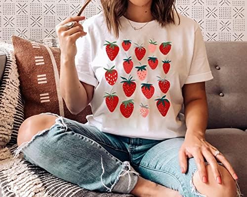 JINTING Strawberry Shirt for Women Cute Pink Graphic Tee Girls Fruit Lovers Shirts Garden Casual Summer Tee Tops - Image 4