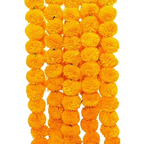 Tied Ribbons Artificial Marigold Flowers String (Pack Of 5) Flower Garlands For Indian Wedding Party House Warming - Home Decorations For Front Door Entrance #TOP1