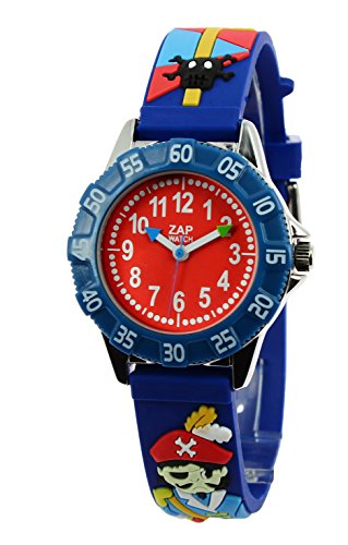 Baby Watch - 606016 - Corsaire - Montre Garçon - Quartz Pédagogique - Cadran Rouge - Bracelet Plastique Bleu