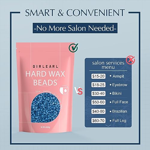 Image of GIRLEARLE Hard Wax Beads, 1lb Wax Beans for Hair Removal, Hard Wax for Women Sensitive Skin at Home, Wax Refill Perfect for Brazilian Bikini, Eyebrow, Legs, Facial and Full Body with Chamomile Formula