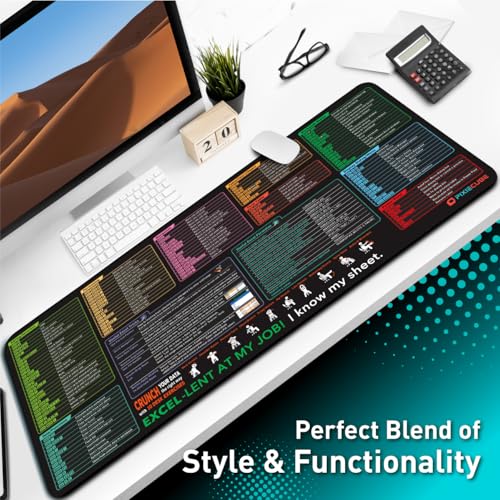 Image of Pixiecube Excel Shortcut Keys Mouse Pad - Extended Large XXL Cheat Sheet Gaming Mousepad | PC Office Spreadsheet Keyboard Mat | Non-Slip Stitched Edge