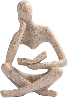 Thinker Statue Gifts for Readers Book Lovers Women, Reading Man Figurine Bookshelf Decor Aesthetic Neutral Sculptures Home Decor for Shelves,Desk, Shelf, Coffee Table for Living Room Office