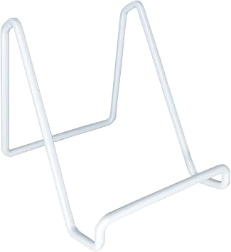 Tripar 4-Inch Metal White Painted Square Book Holder/Stand, Wire Mini Easel, Small Photo Stands for Table, Display for Picture Frames, Plaques & Plates