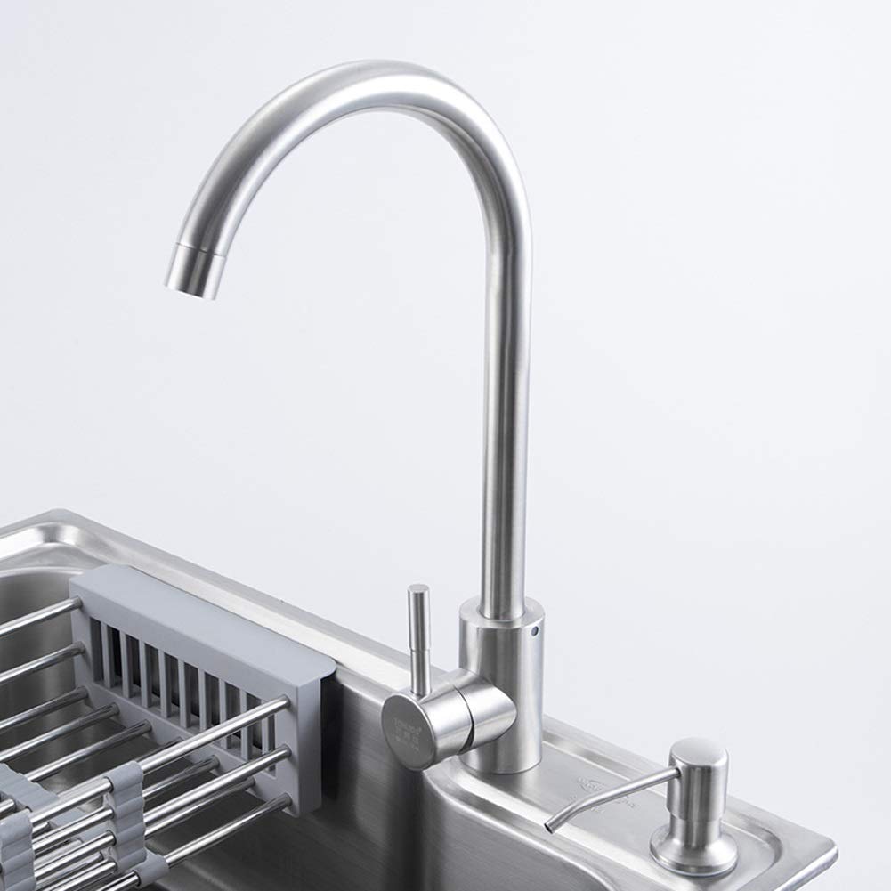 Grifo de Fregadero Individual para Cocina con Cesta escurridora de Platos, Kit Completo de fontanería, desagüe, instalación empotrada (Tamaño: 620x430x200 mm)