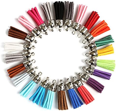 Naler 120 Pieces Keychain Tassel Leather 38mm Keychain Tassel Charms Bulk for Jewelry Making Bracelet Keychain DIY Crafts, 24 Colors