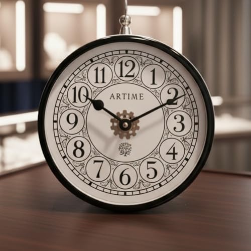 Image of Handcrafted Double Side Metal Analog Vintage Wall Clock | 1.5 Year Machine Warranty | 8 Inchs |1 Side Number & 1 Side Roman Numeral | Black Finish