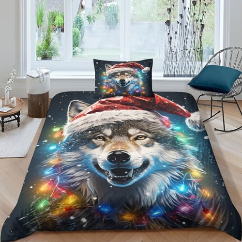 Housse de couette loup 135x200 fermeture éclair pour lit sans pli - 2