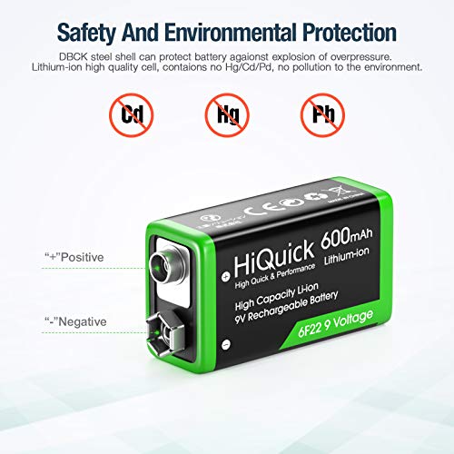 9V Akku HiQuick 600mAh Li-ion für verschiedene Anwendungen