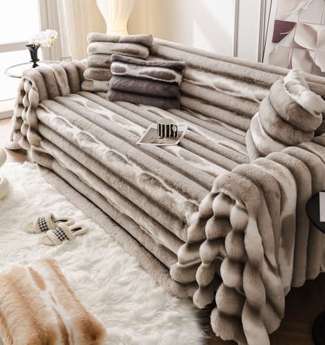 Vctops Faux Rabbit Fur Sofa Covers For Sectional Sofa Luxury Gradient Color Couch Cover For Dogs Coffee Ombre Loveseat Covers Futon Cover L Shaped Cover Washable Couch Protector  thumb #2