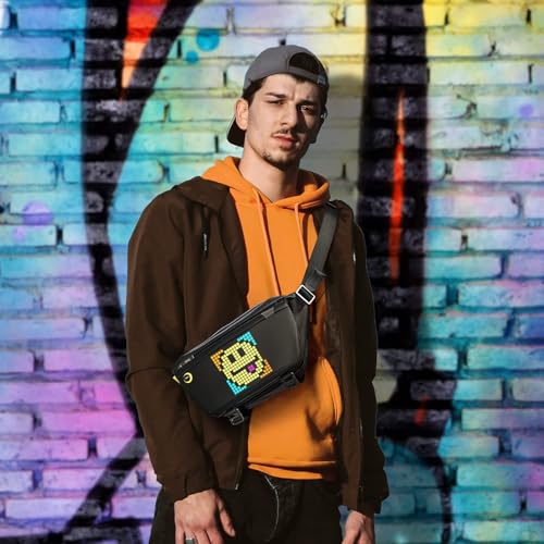 Divoom Pixoo Pixel Art Sling Bag mit App Controlled 16X16 LED Screen, wasserdichtes leichtes Casual Daypack Chest Crossbody Shoulder für Männer Frauen Outdoor Sport Wandern, Radfahren, Reisen