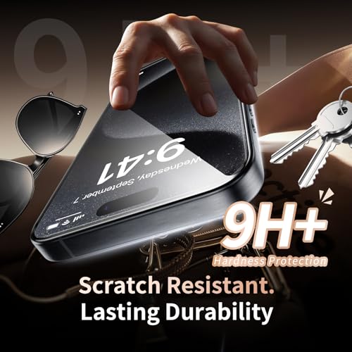 Image of 2 Pack for iPhone 15 Pro Screen Protector, 9H+ Hardness Tempered Glass Full Edge Coverage, Military-Grade Shatter Protection, HD Clear & Sensitive Touch, Easy Installation