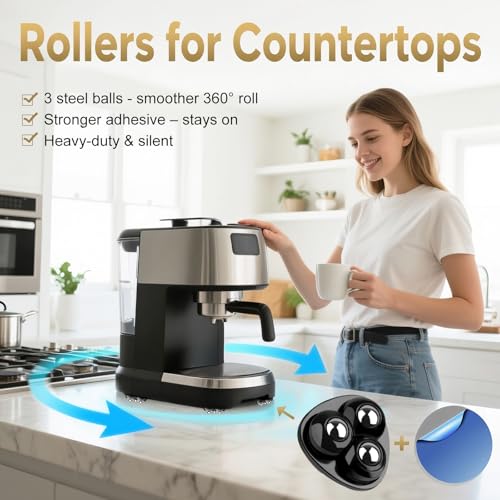 Image of Self Adhesive Appliance Sliders 32 Pack Kitchen & Furniture Rollers | Move Small Appliances Easily 360 Glide No Tools Peel Stick 12lbs Per Wheel