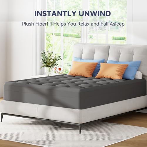 Image of ELEMUSE Dual Layer 3 Inch Memory Foam Mattress Topper Queen, 2 Inch Cooling Gel Memory Foam Plus 1 Inch Down Alternative Pillowtop Mattress Pad with Cooling Cover, Soft Comfort Support, Grey