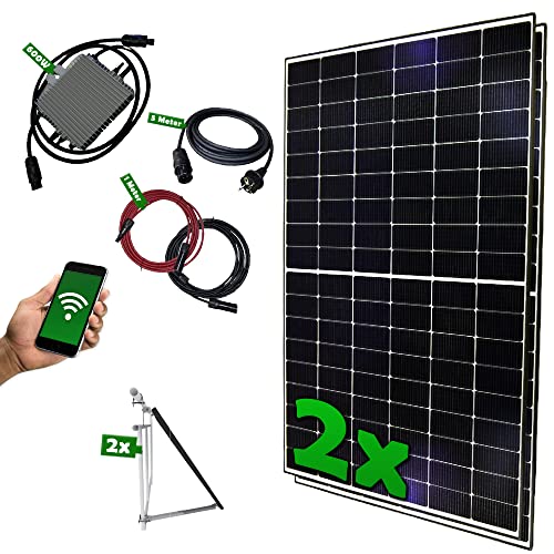 Preisvergleich Produktbild GreenSurfer Balkonkraftwerk 600W mit 2x Solarmodul Halterung - 2x 410Wp Solarmodule - Solaranlage mit Wifi-Wechselrichter - Mini PV Anlage Komplettset für die Steckdose (inkl. 5m Schukosteckerkabel)