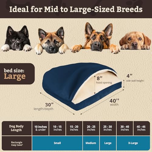 Image of Snoozer Rectangle Cozy Cave Dog Bed, Hooded Dog Bed, Sapphire (L)