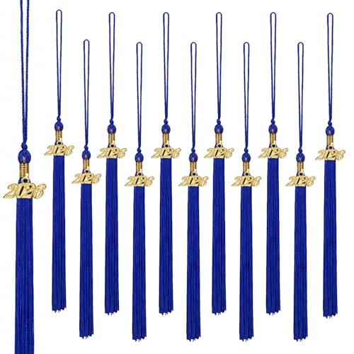 2026 Graduation Tassels,12Pcs Cap Tassel Decoration with 2026 Year Gold Date Charms,Graduate Gifts for Ceremonies Souvenir High School,Blue