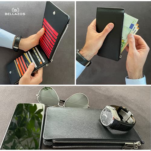 Slanke portemonnee van echt leer met RFID-bescherming en 20 ID-kaarten en kaartvakken, dunne portemonnee, portemonnee, kaarthouder, lederen portemonnee met kaart/geldorganizer - Image 7