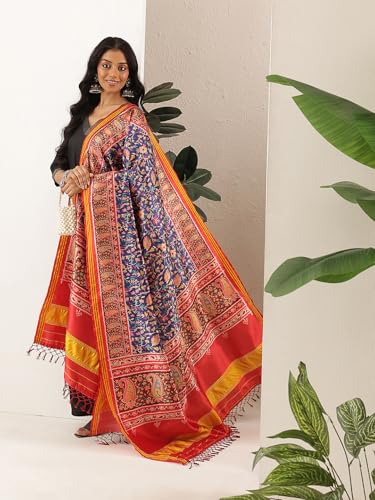 Image of Kalamkari Patola Dupatta Digital Printed With Handmade Tassels