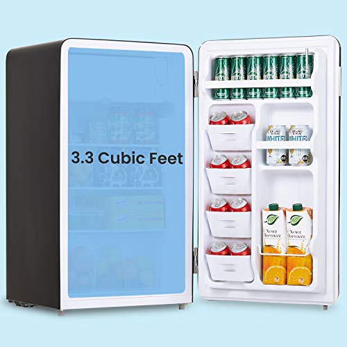 Comfee 3.3 Cubic Feet Solo Series Retro Refrigerator Sleek Appearance Hips Interior, Energy Saving, Adjustable Legs, Temperature Thermostat Dial, Removable Shelf, Perfect For Home/Dorm/Garage [Black] #TOP3