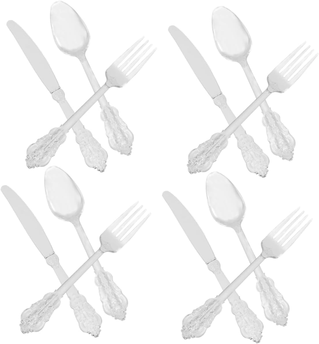 12Pcs Multipurpose Plastic Cutlery Durable Silver Knives Forks Spoons for Parties Weddings and Daily Use Elegant Tableware