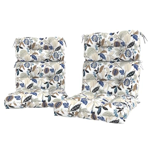 LVTXIII Outdoor Seat/Back Chair Cushion Patio Tufted High Back Cushion, Seasonal Replacement Rocking Chair Cushion with Ties, 22” W x 20D”, Set of 2, Breeze Leaves Beige