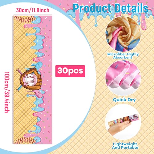 Image of 30Pcs Ice Cream Drip Baseball Cooling Towels for Neck and Face 40 x 12 Inch Sports Team Gifts Ice Towel for Gym Sweat Microfiber Breathable Chilly Bulk Neck Wraps for Athletes Camping Travel Outdoor