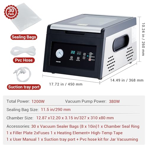 Image of Chamber Vacuum Sealer with Marinating Function,Auto Seal,4.2 Cbm /h,950W,11.5 inch Sealing Width,Stainless Steel,Professional Food Vacuum Packaging Machine for Household and Commercial Use