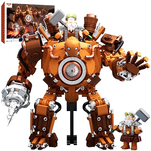 Steampunk Building Set, Mech Building Blocks Dwarf Fantasy Model kit, Retro Mechanical Robot Buildings Kits with Cockpit, Toys for Adults Teens Gifts Collection Home Office Room Desktop Decor