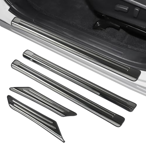 Hugeek 4PCS Door Sill Protector Compatible with Subaru 2019-2024 Forester Accessories Black Brushed Stainless Steel Material Auto Door Entry Guards
