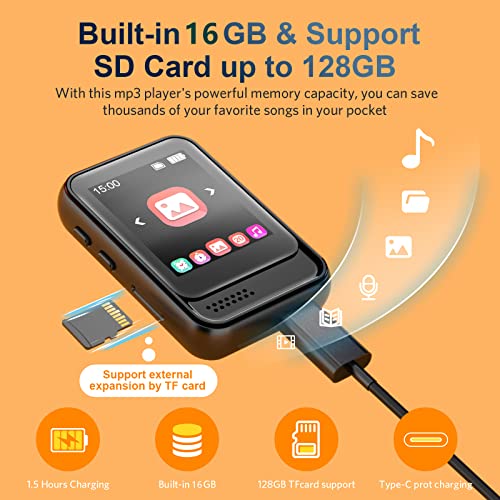 Mp3 Player With Bluetooth,16Gb Portable Music Player With Speaker And Micro Sd Card Slot Mp3 Mp4 Player With Fm Radio,Voice Recording,Earphone,Silicone Case For Kids,Running And Gift,Max 128Gb Expand #TOP2