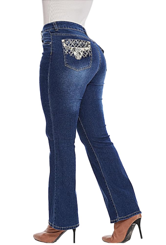 Huang's Women's Trendy Boot Cut Stretch Flare Jeans Skinny Denim Trousers (US, Alpha, Medium, Regular, Regular, T88)