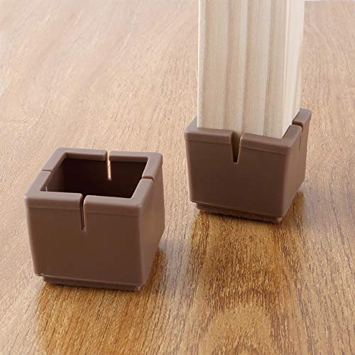 Chair Leg Floor Protectors, WarmHut 16pcs Brown Silicone Table Furniture Leg Feet Tips Covers Caps, Felt Pads, Prevent Scratches, Wood Floor Protector (Square)(Brown)